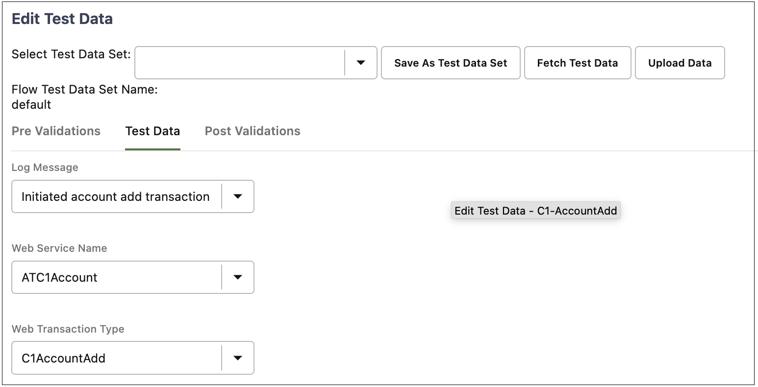 Displays Log message, Web Service Name and Transaction Type fields.