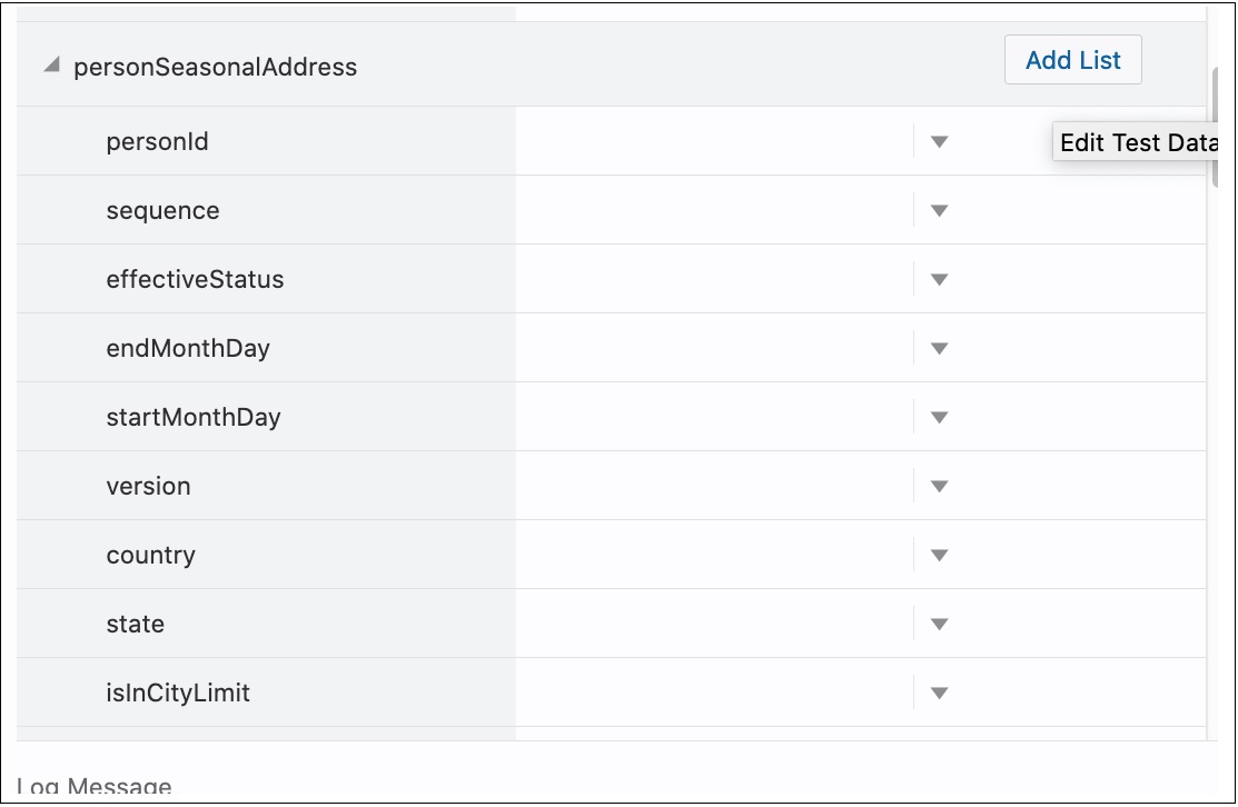 Shows the Add List button in the Test Data page.