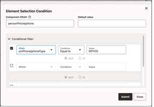 Shows adding a condition to the group/list element selected.
