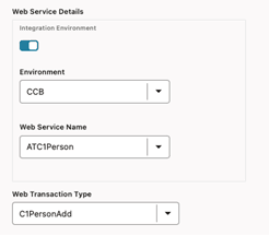 Shows the integration web service details in the Test Data section.