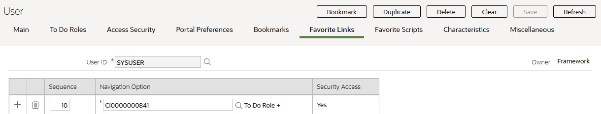 User page with Favorite Links tab selected.
