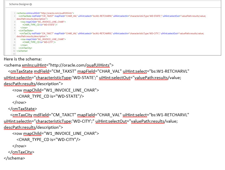 Detail of the Schema Designer showing an example schema.