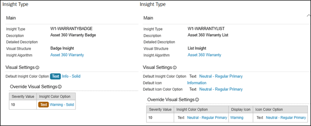 Example of a Warranty Insight Type