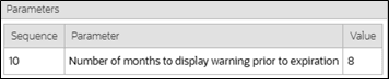 Example of Warranty Parameters