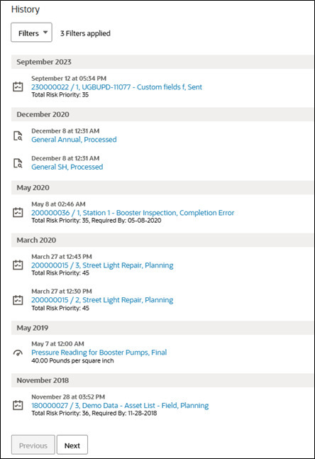 Example of the History zone