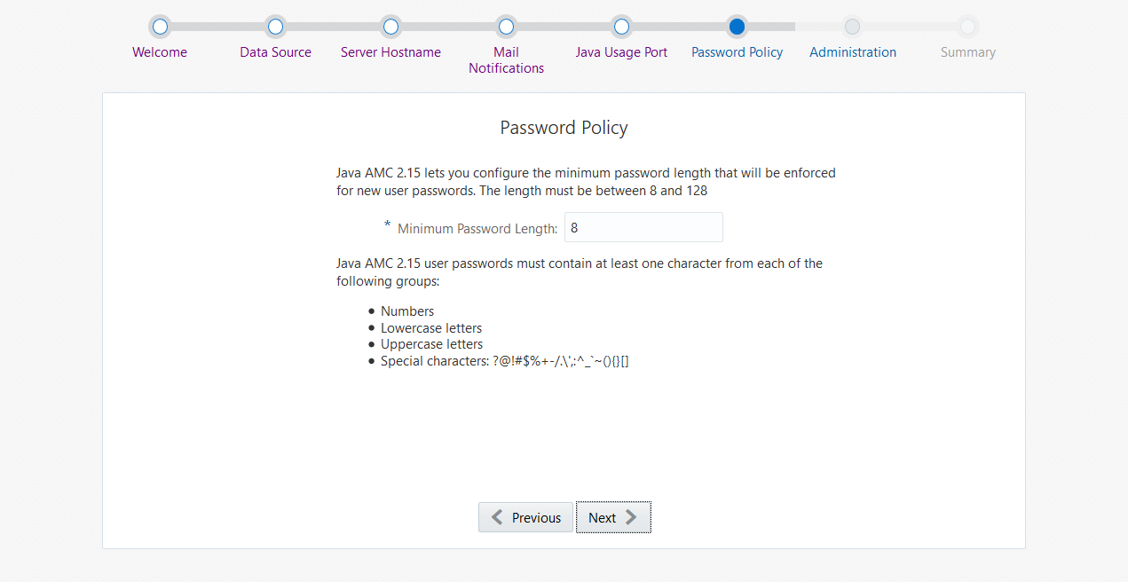 Setting the user password length
