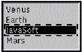 Shows a list containing: Venus, Earth, JavaSoft, and Mars. Javasoft is
 selected.