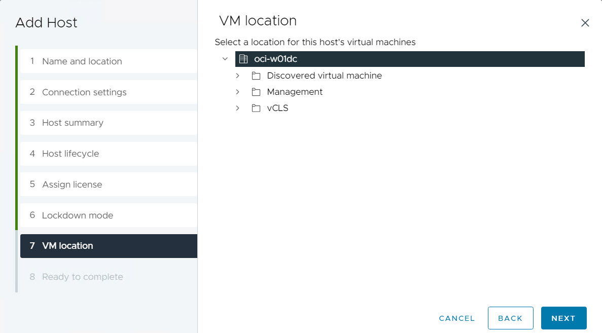 vCenter - Add Host - VM Location