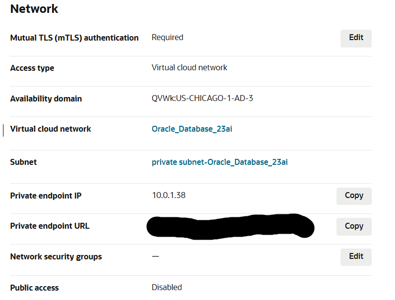 VCN deatils Image showing VCN details