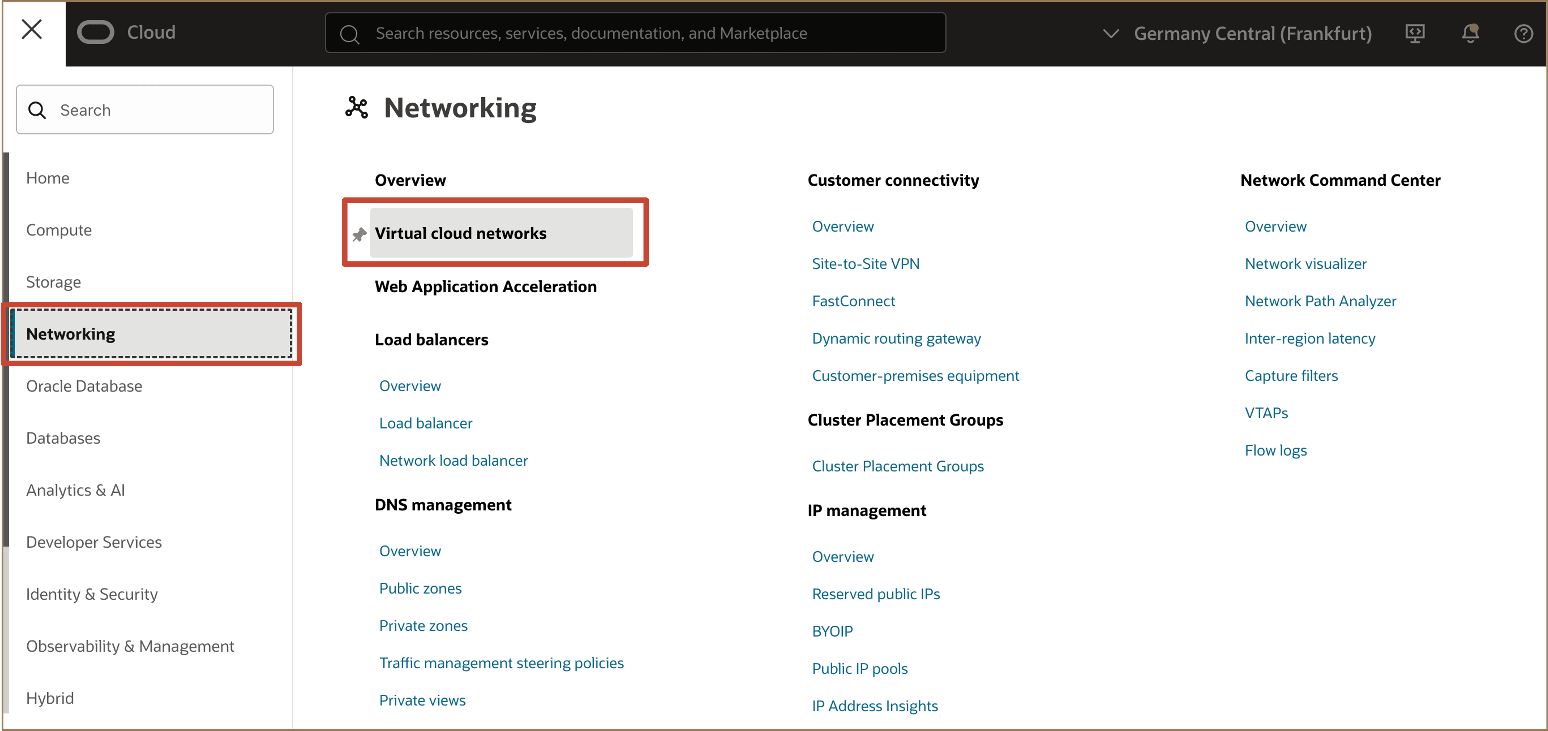 Image showing OCI Console Navigation