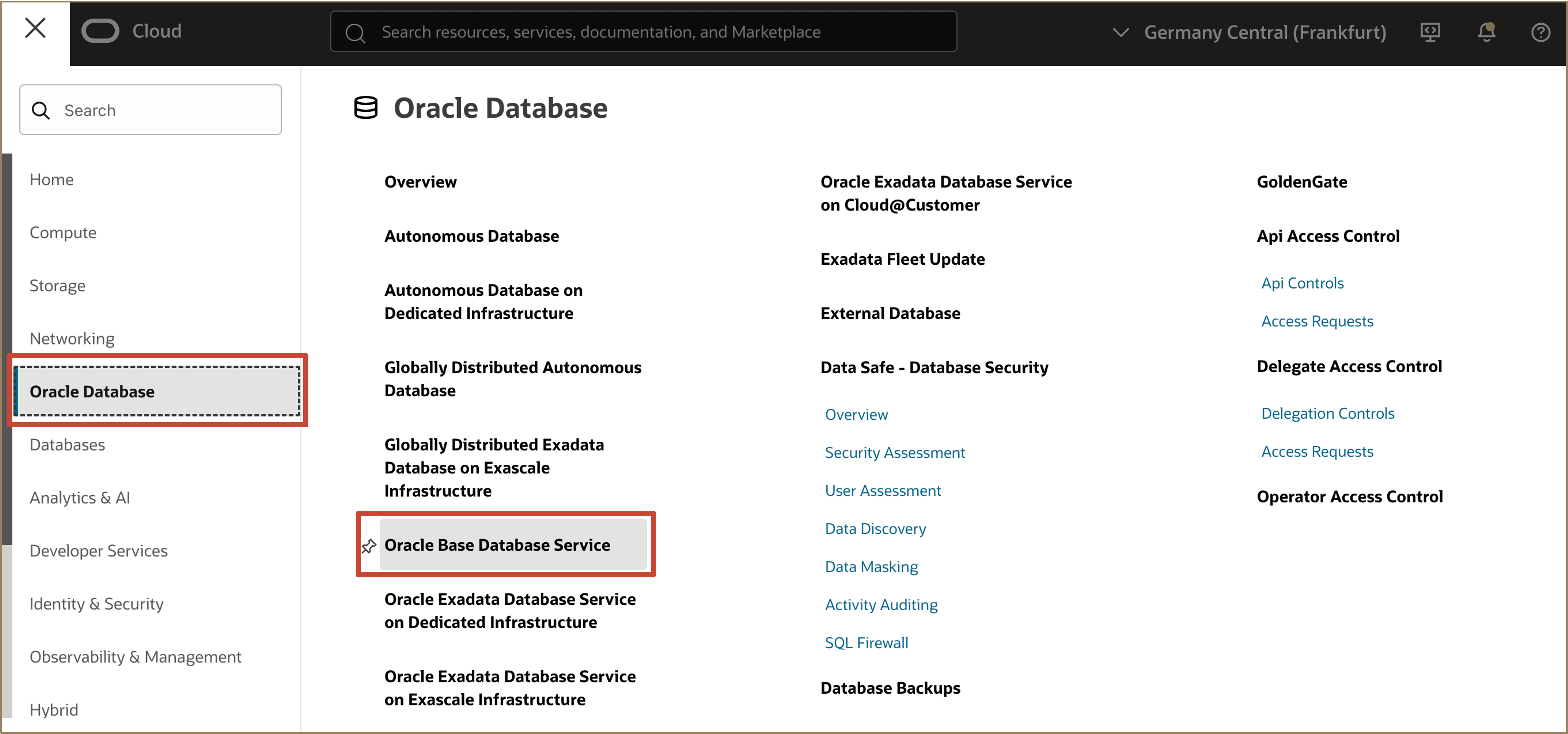 Image showing OCI Console Navigation