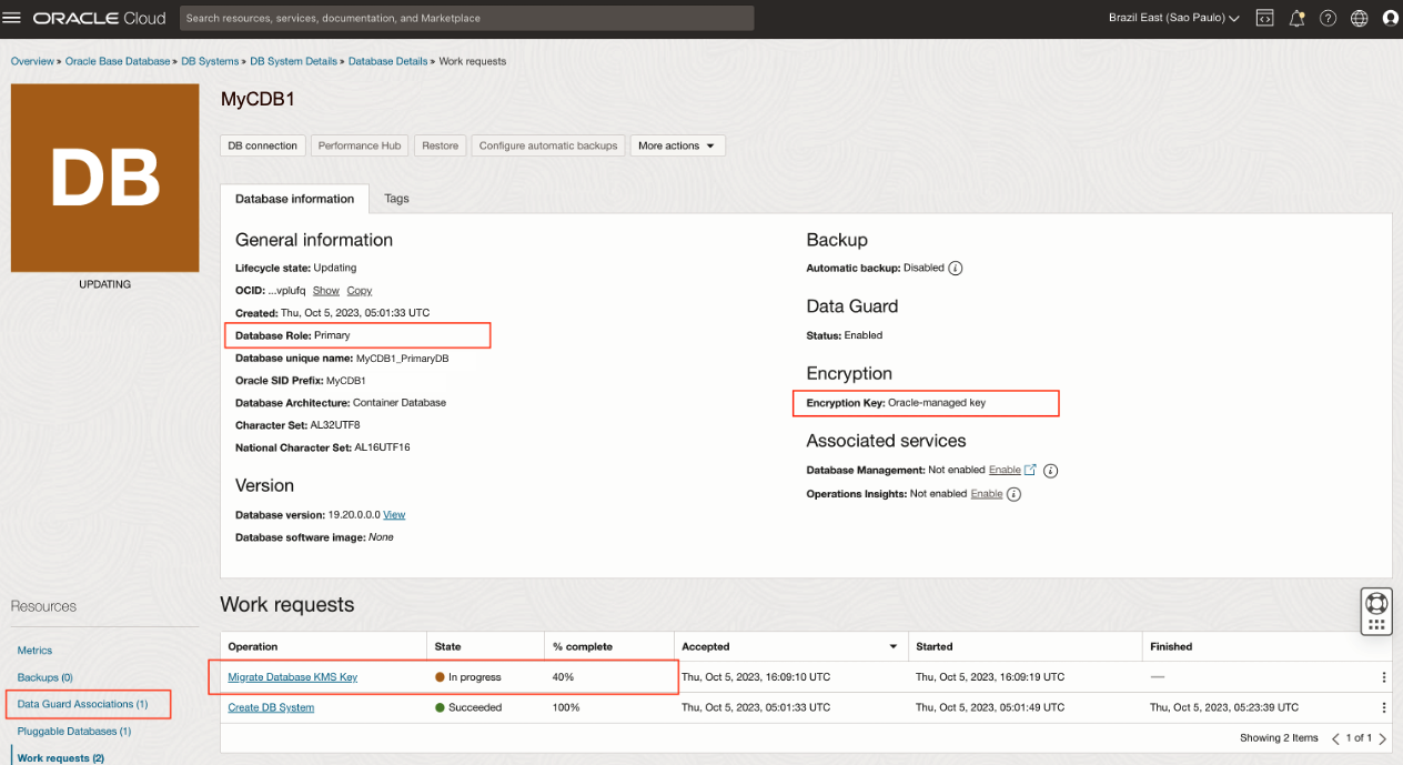 Image showing Migrate Database KMS Key
