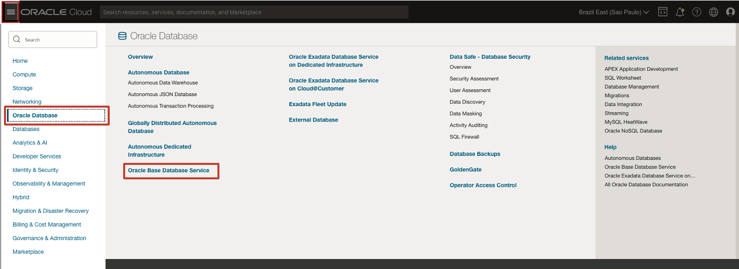 Image showing OCI Console Navigation
