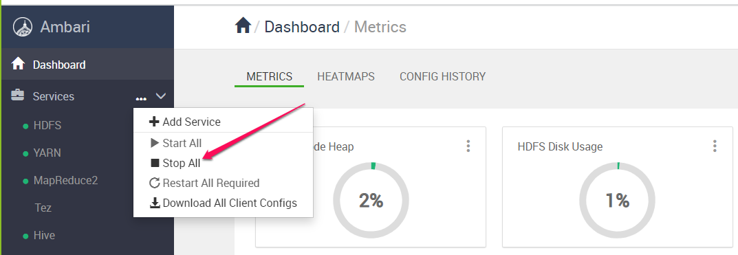 Ambari Stop Services