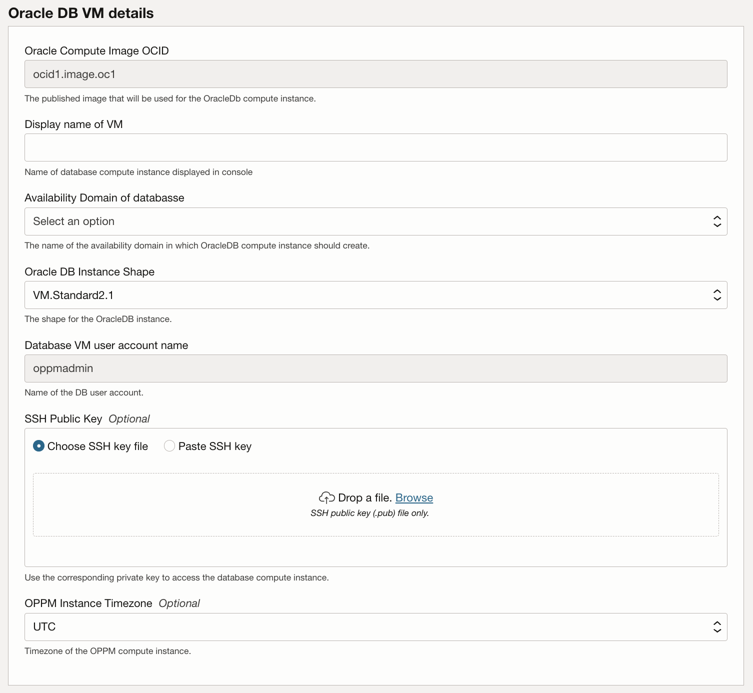 Oracle DB VM details