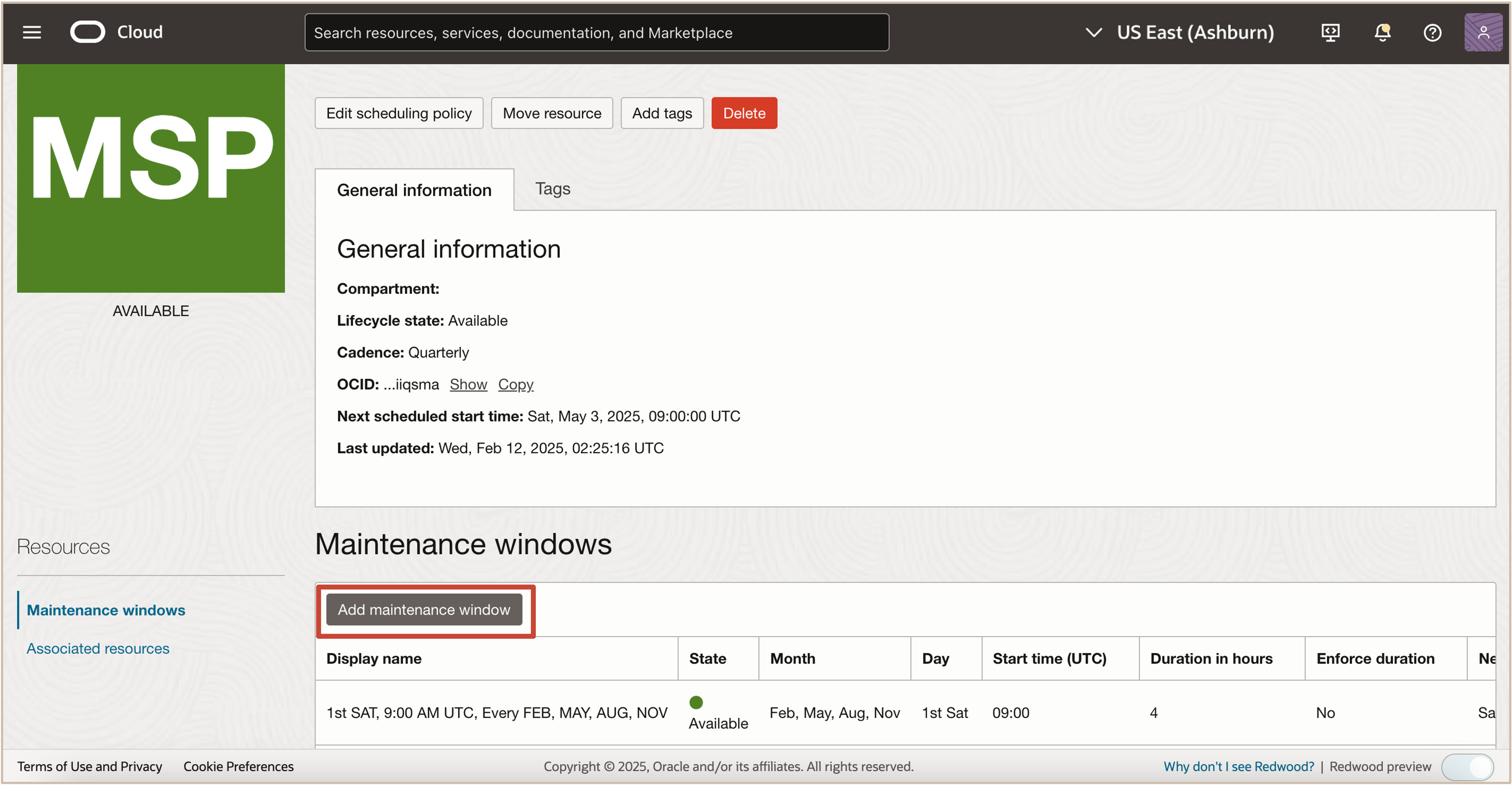 Image showing add maintenance window Image showing add maintenance window