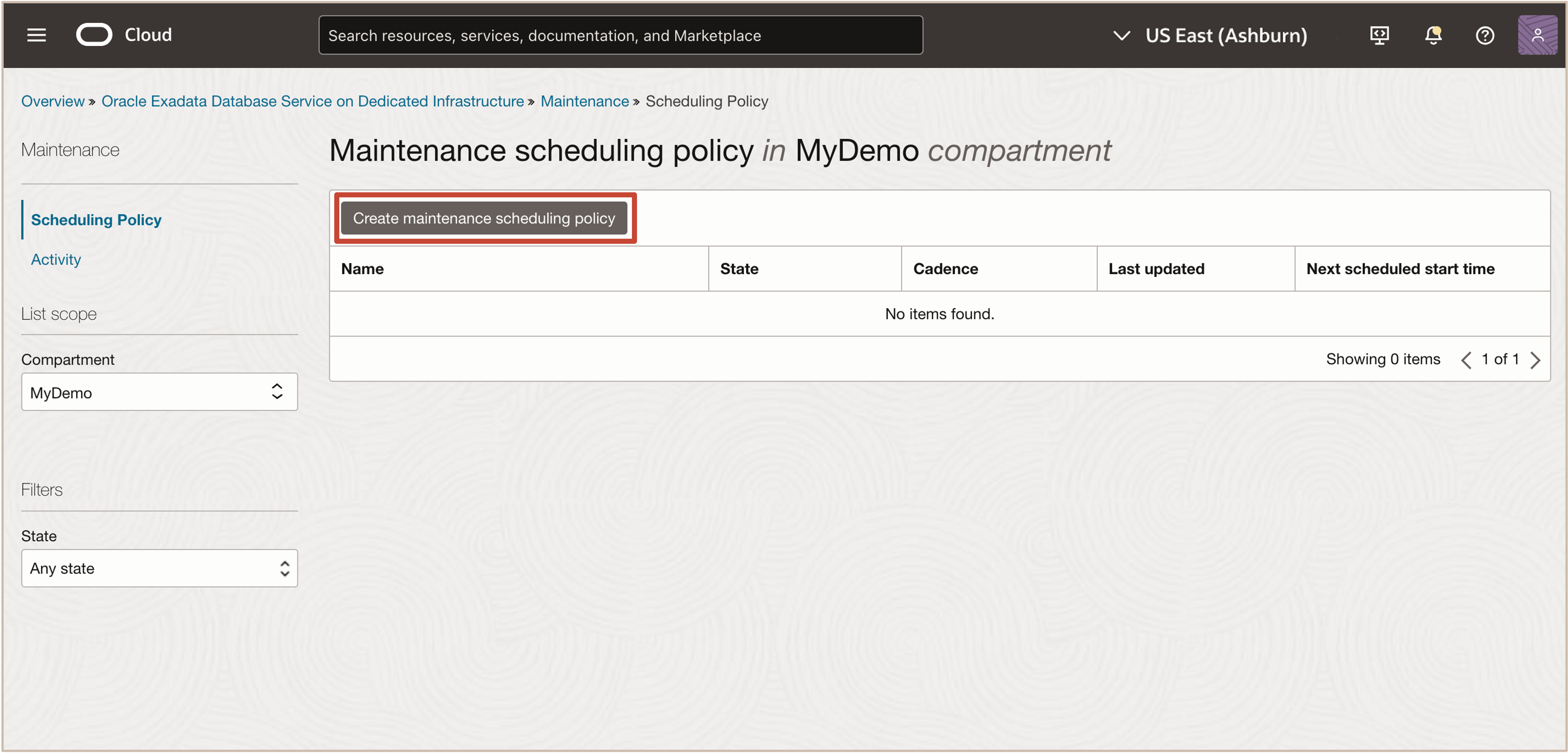 Image showing create maintenance policy Image showing create maintenance policy
