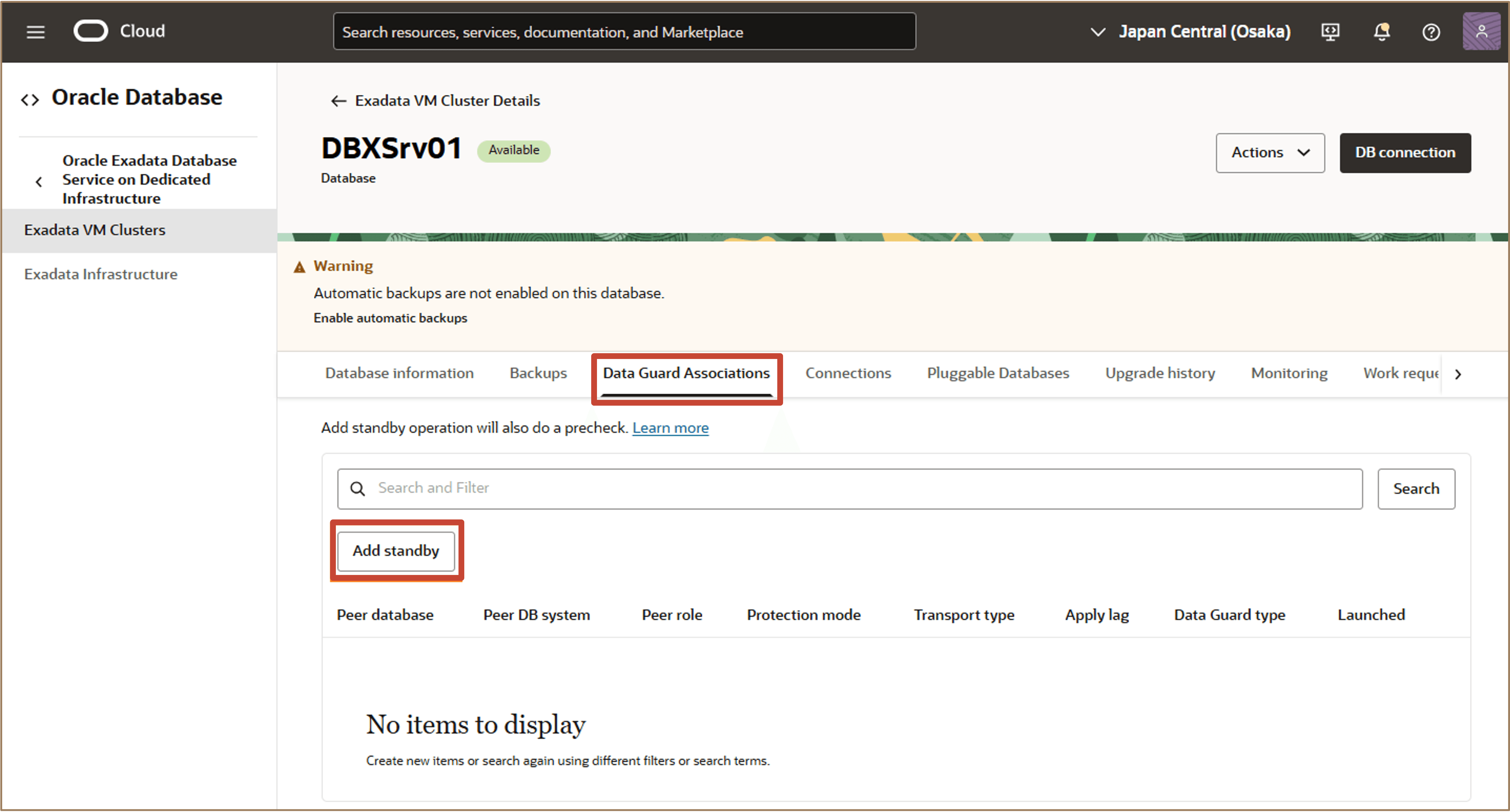 Image showing Add Standby button