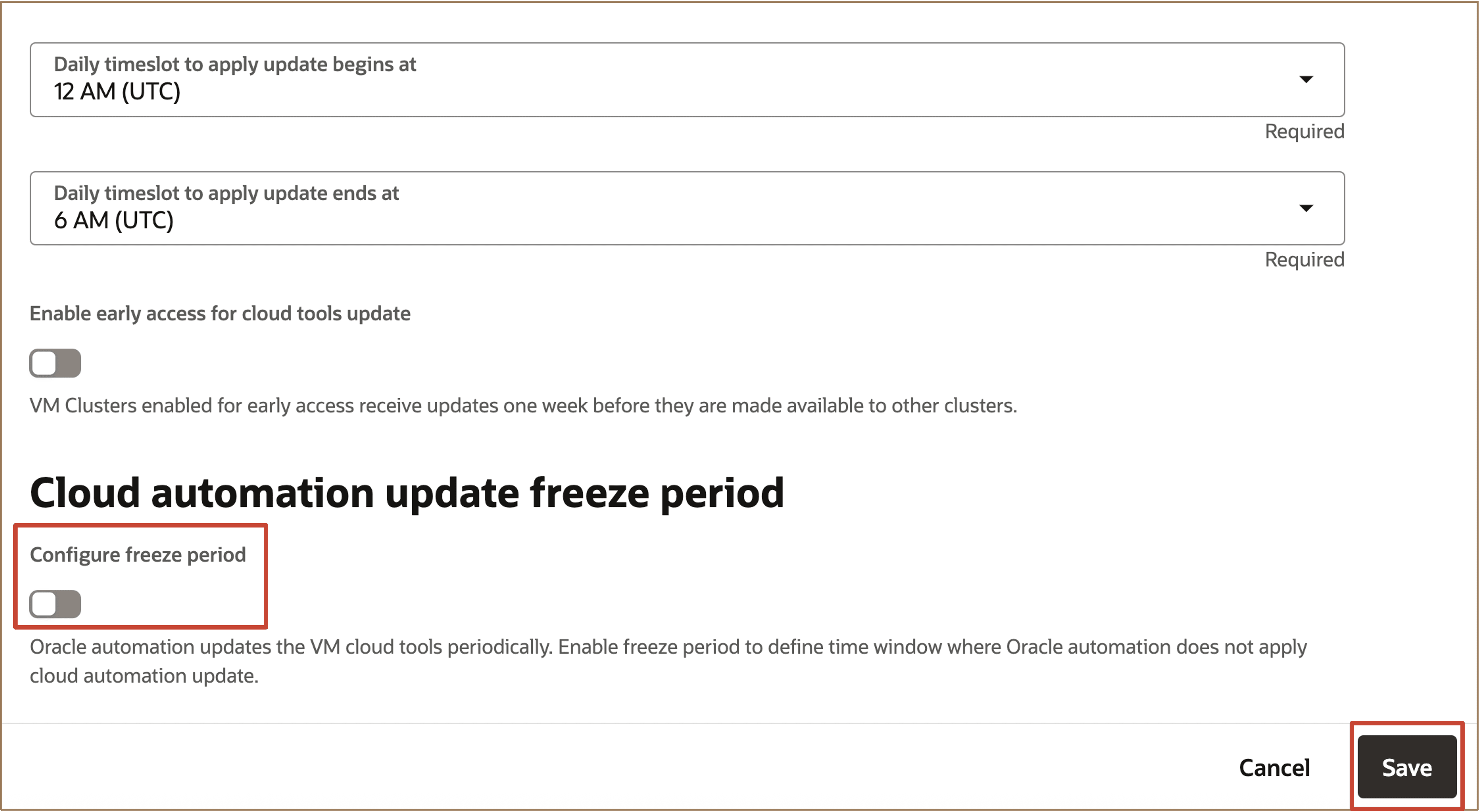 Image showing the cancel freeze period