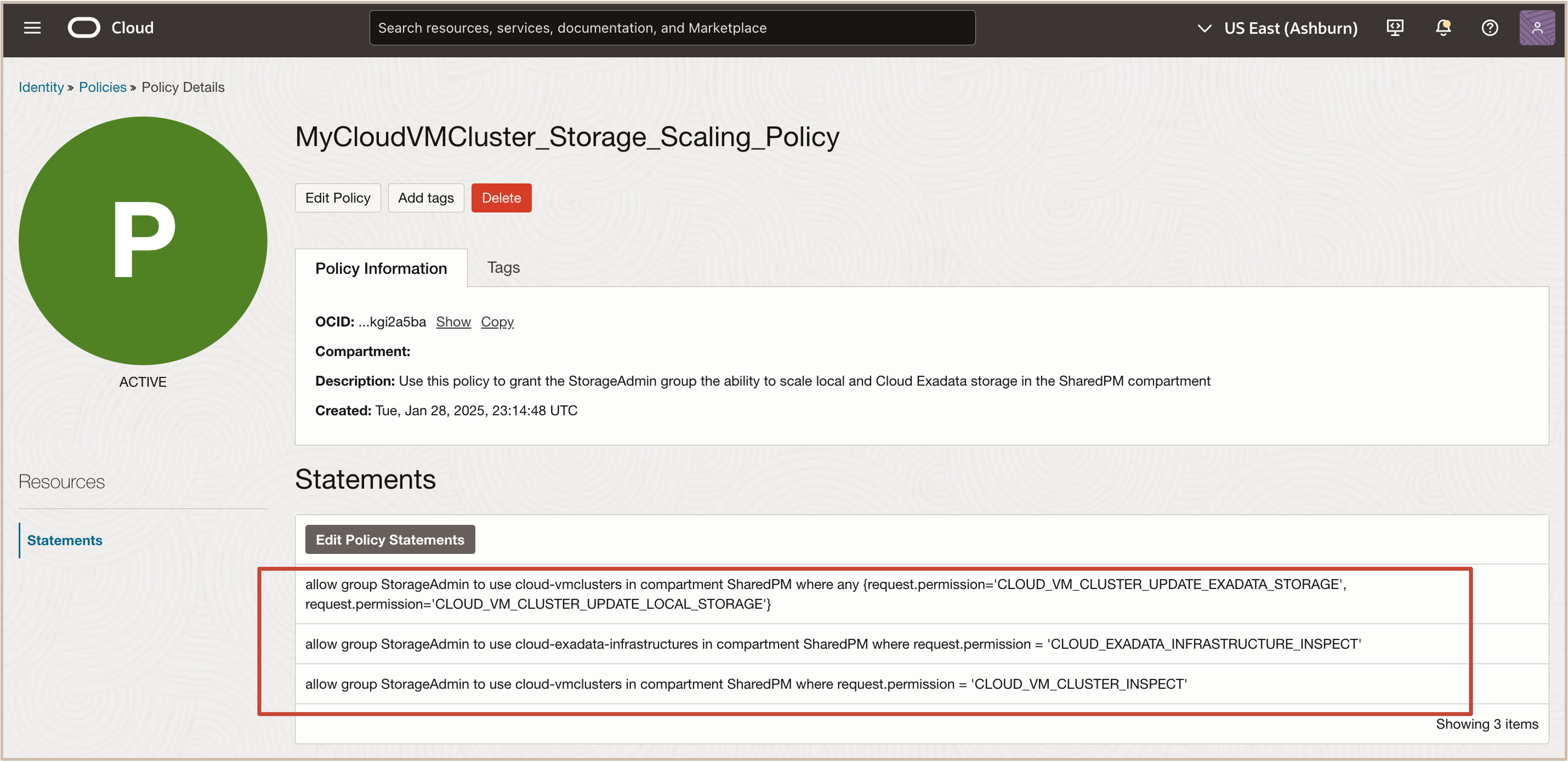 Image showing Created Policy