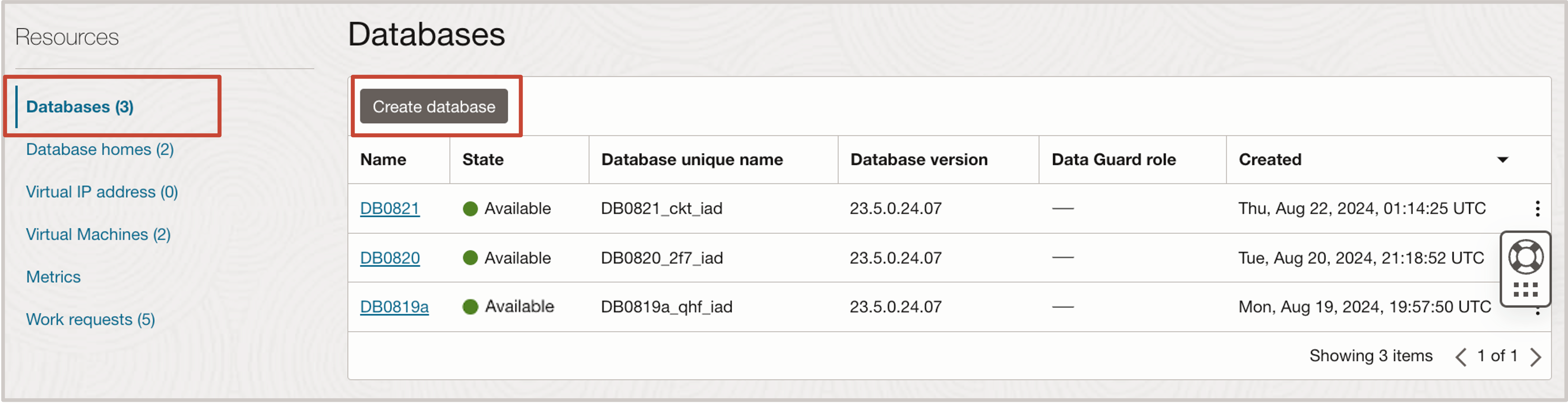 Image showing Create Oracle database from OCI Console