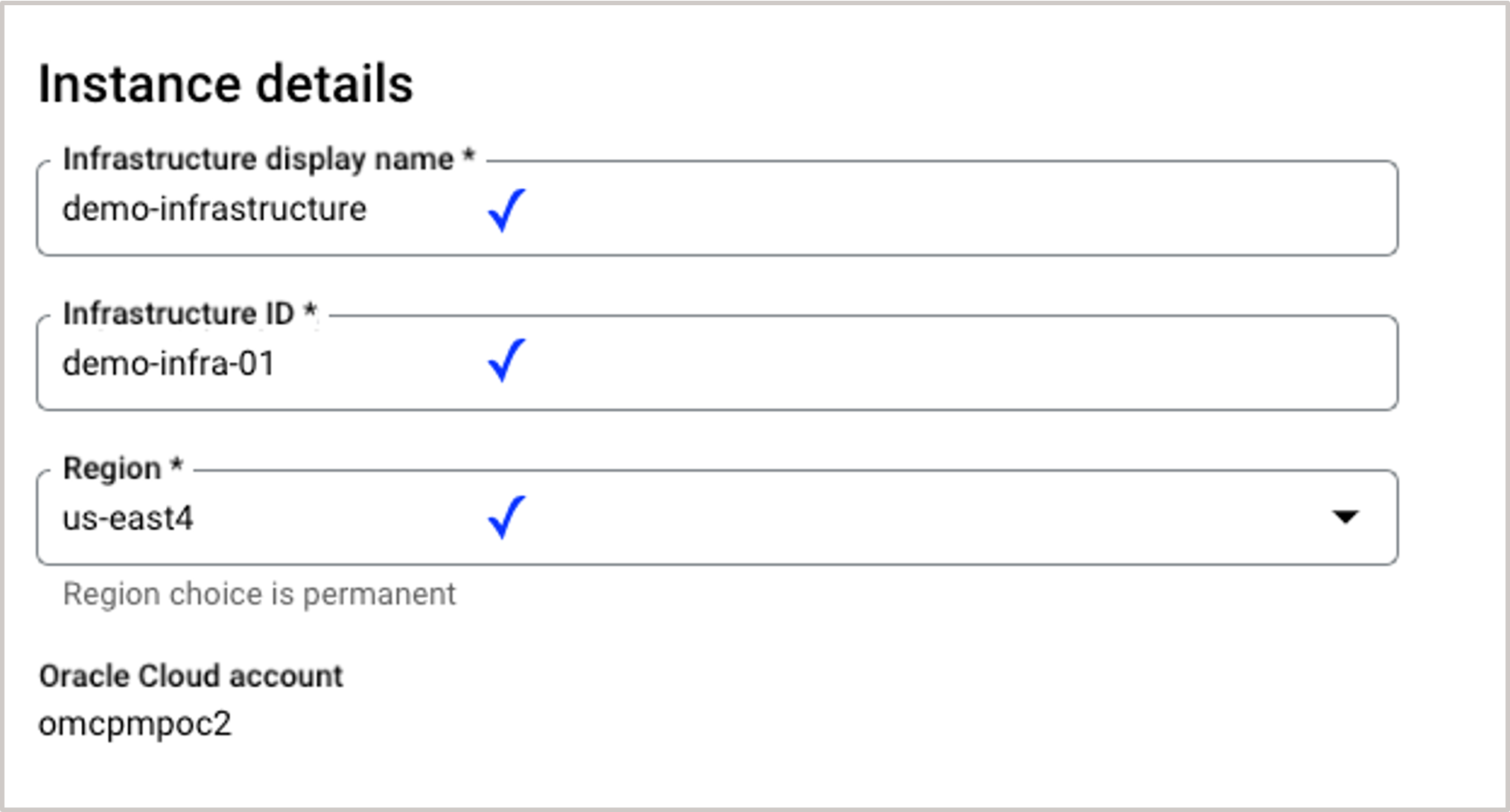 Image showing Create Exadata Infrastructure Instance details