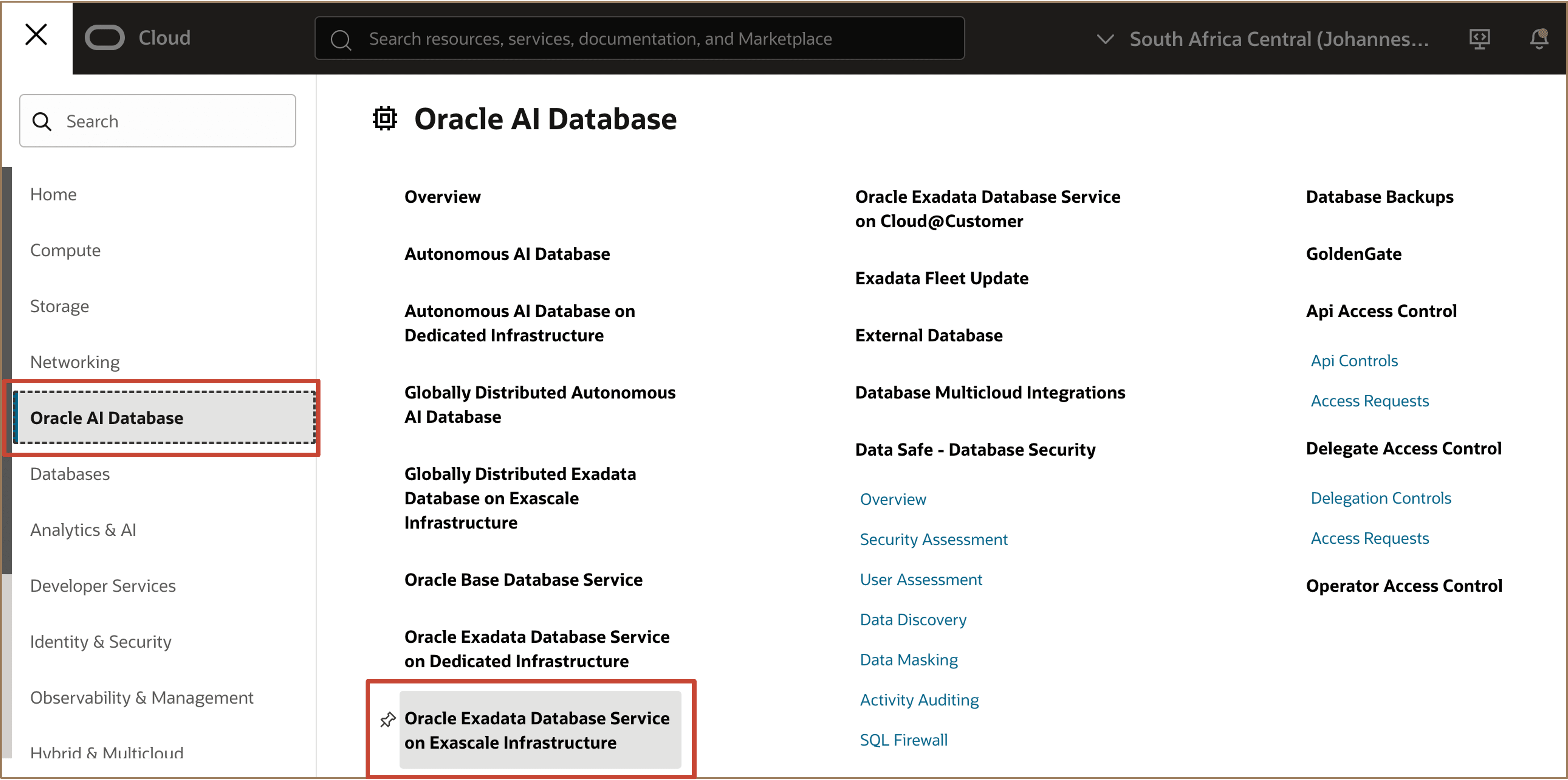 Image showing OCI Console Navigation