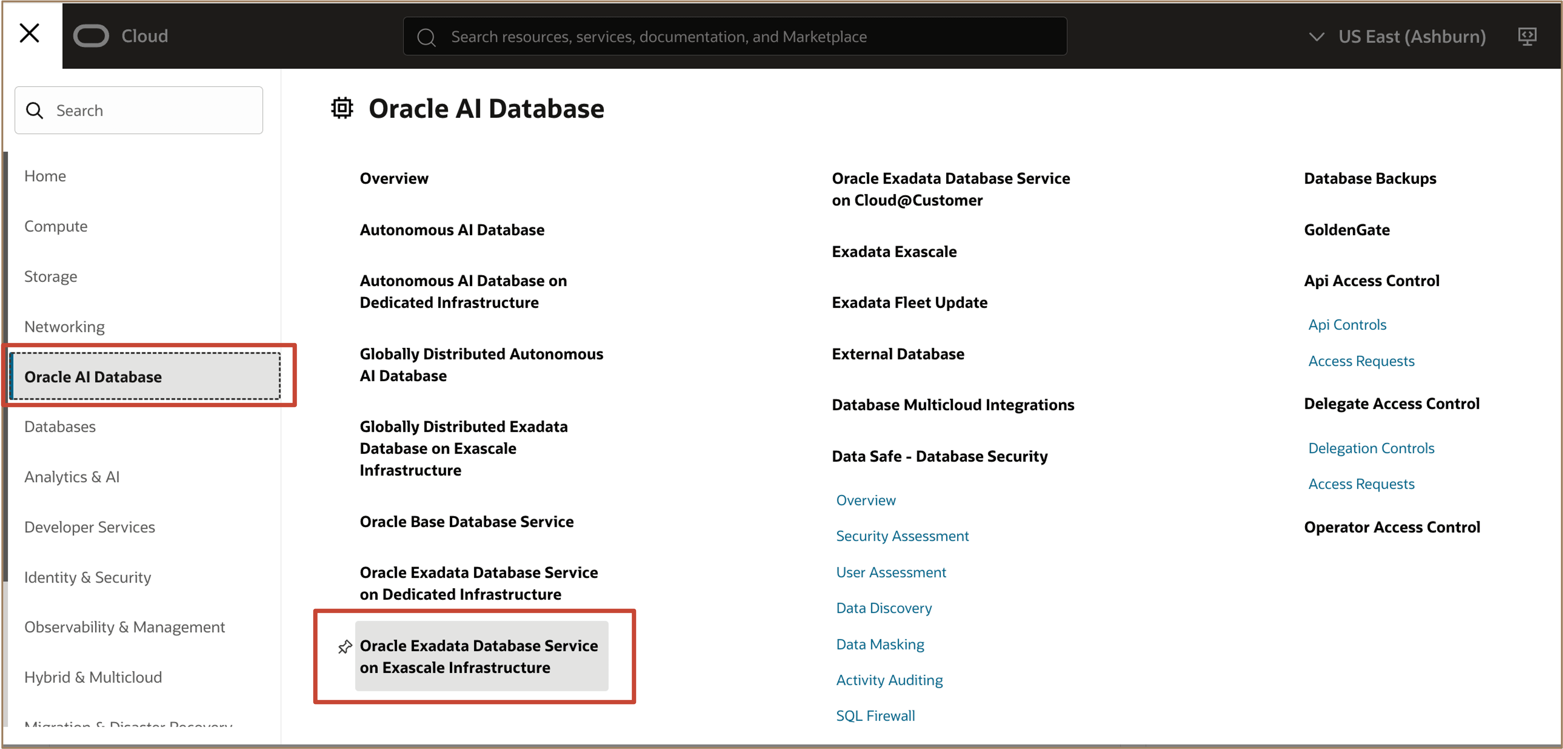 Image showing OCI Console Navigation