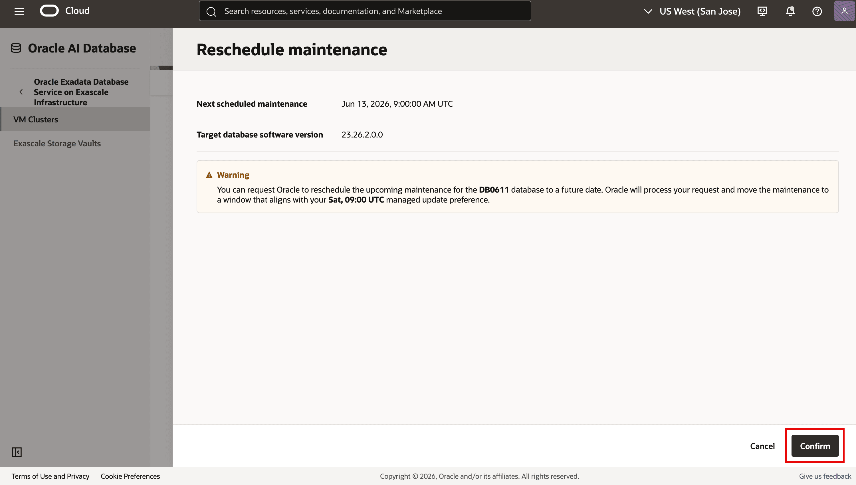 Reschedule maintenance confirmation