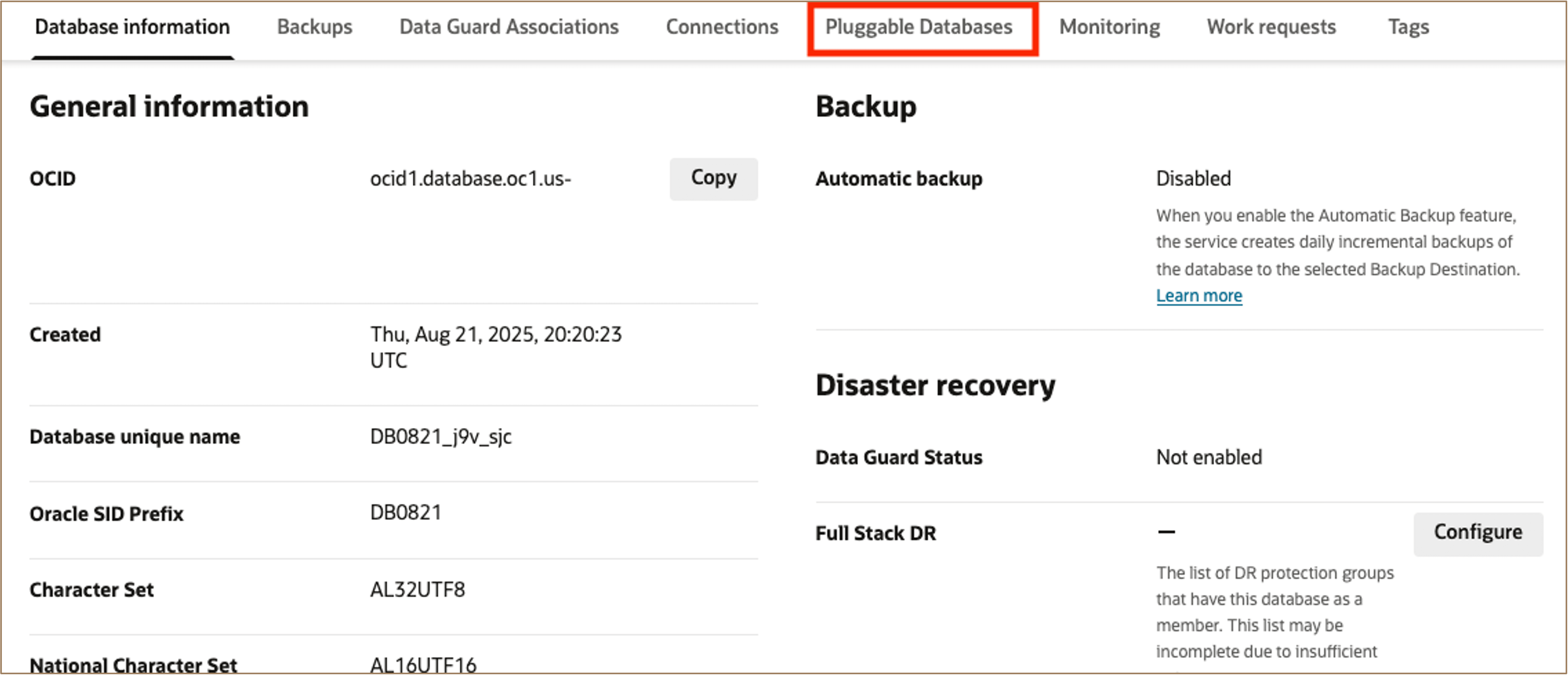 Image showing OCI Console Navigation to PDB