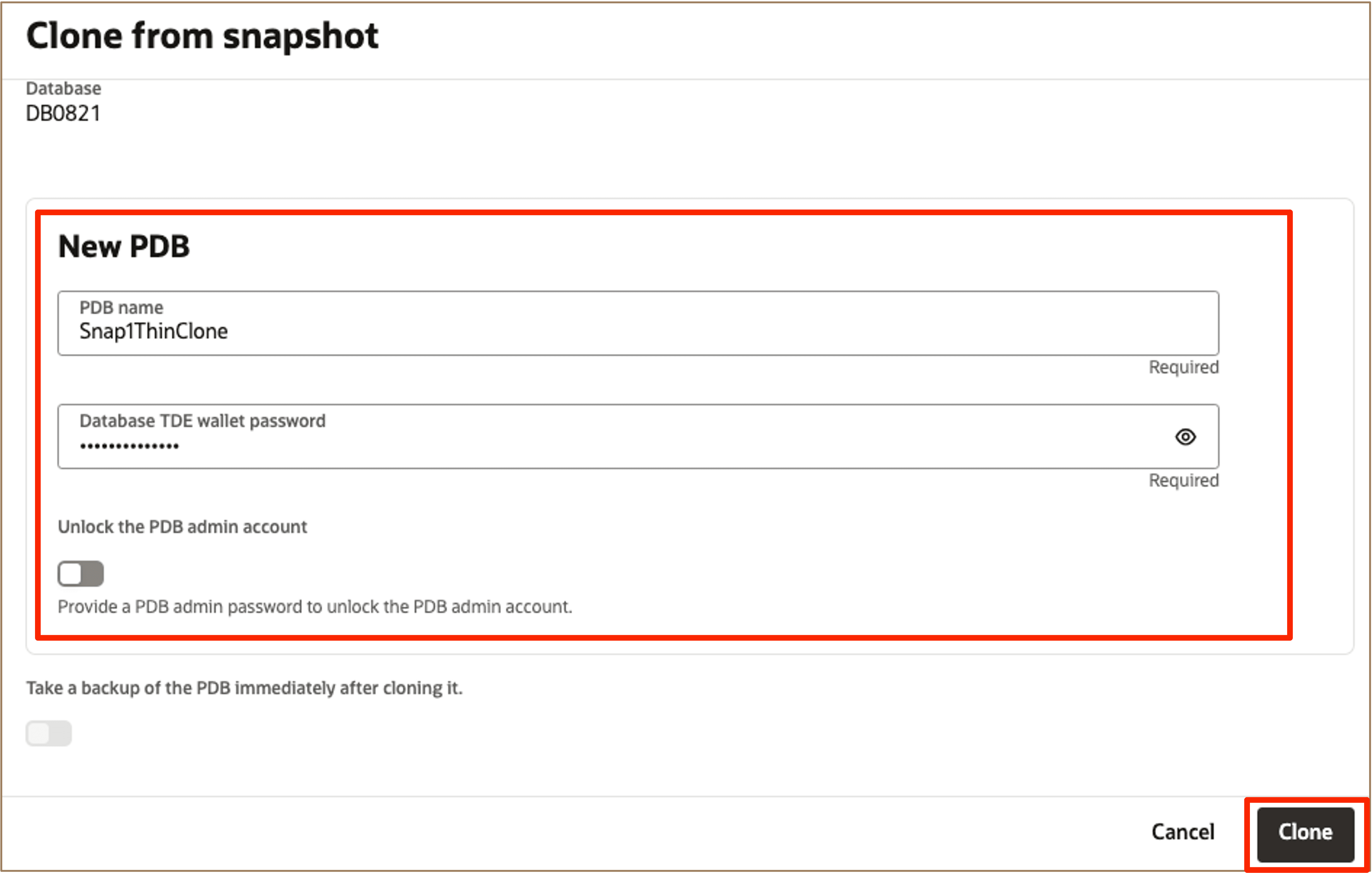 Image showing to clone from snapshot