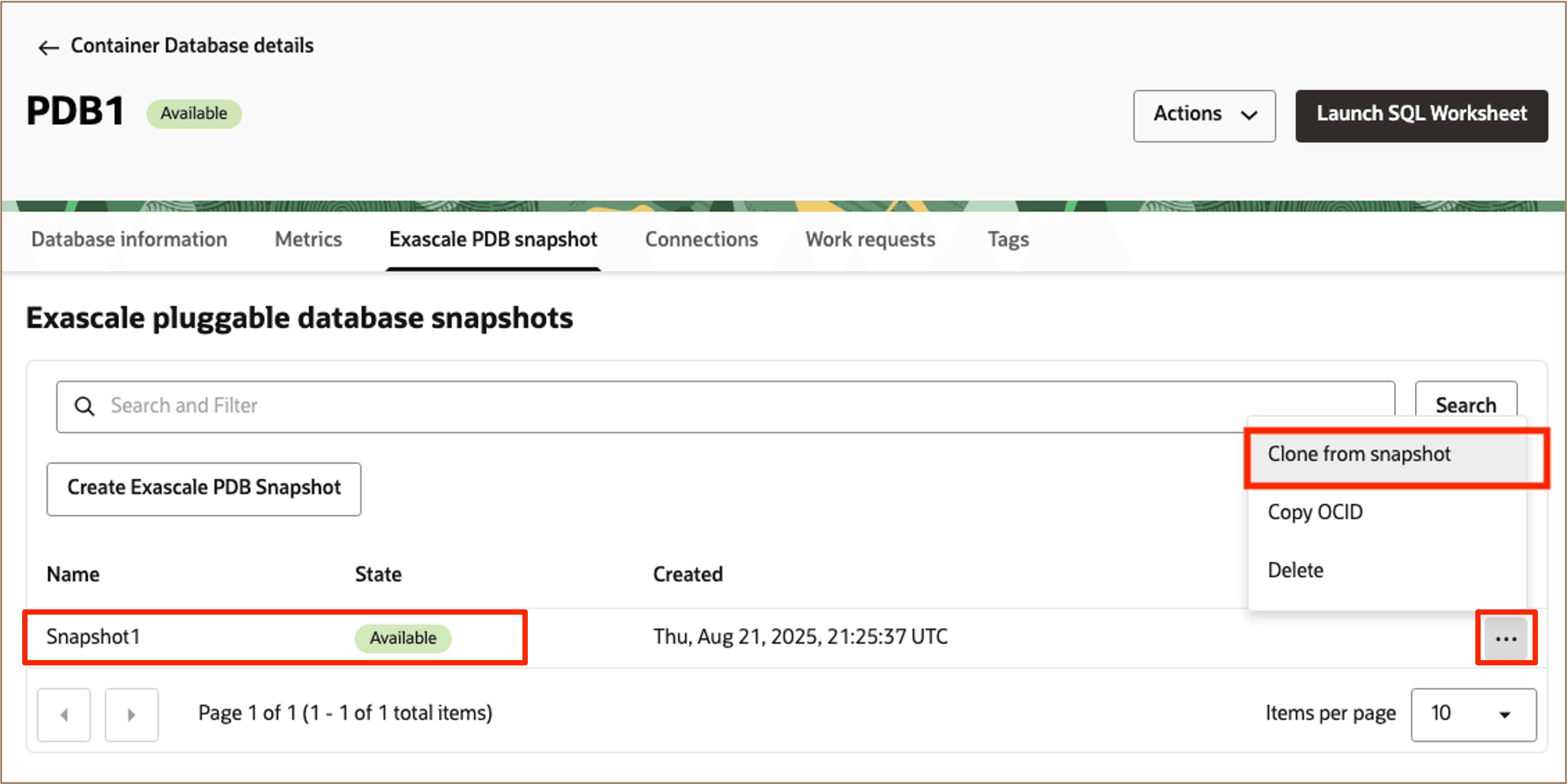 Image showing to clone from snapshot