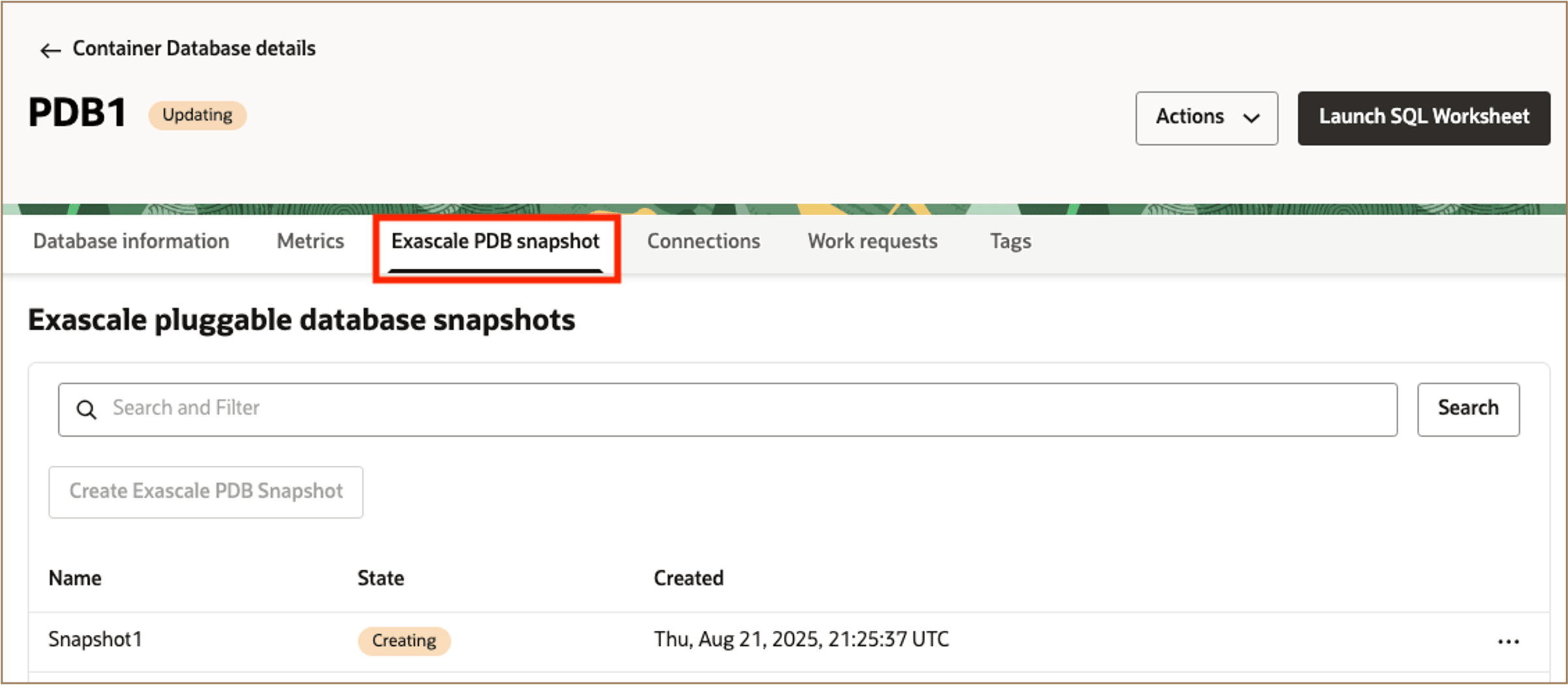 Image showing to navigate to created exascale pdb snapshot