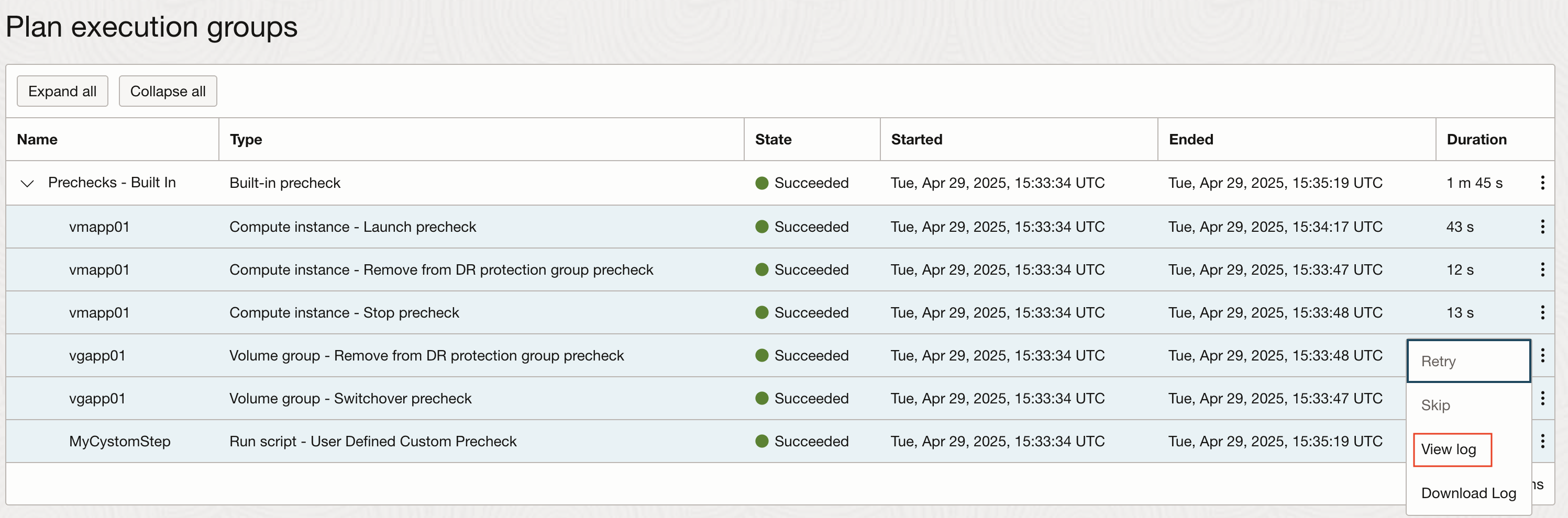 Switchover precheck status