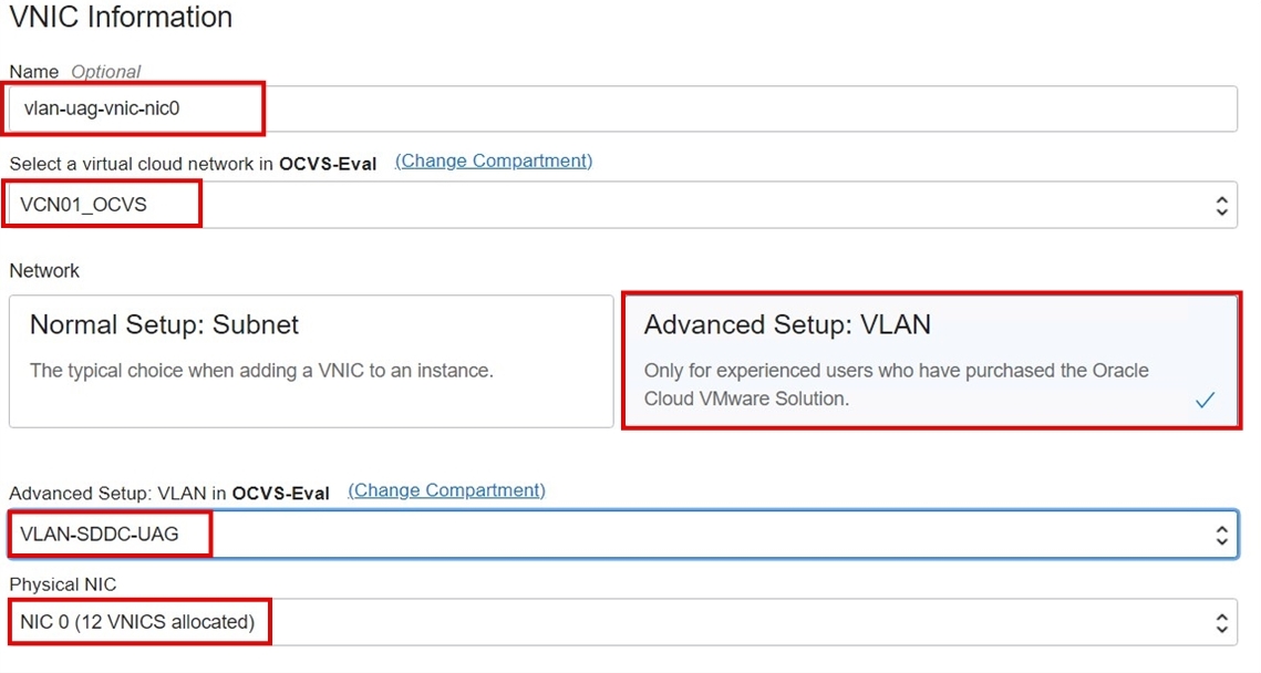 Create a VNIC with VLAN-NIC 0