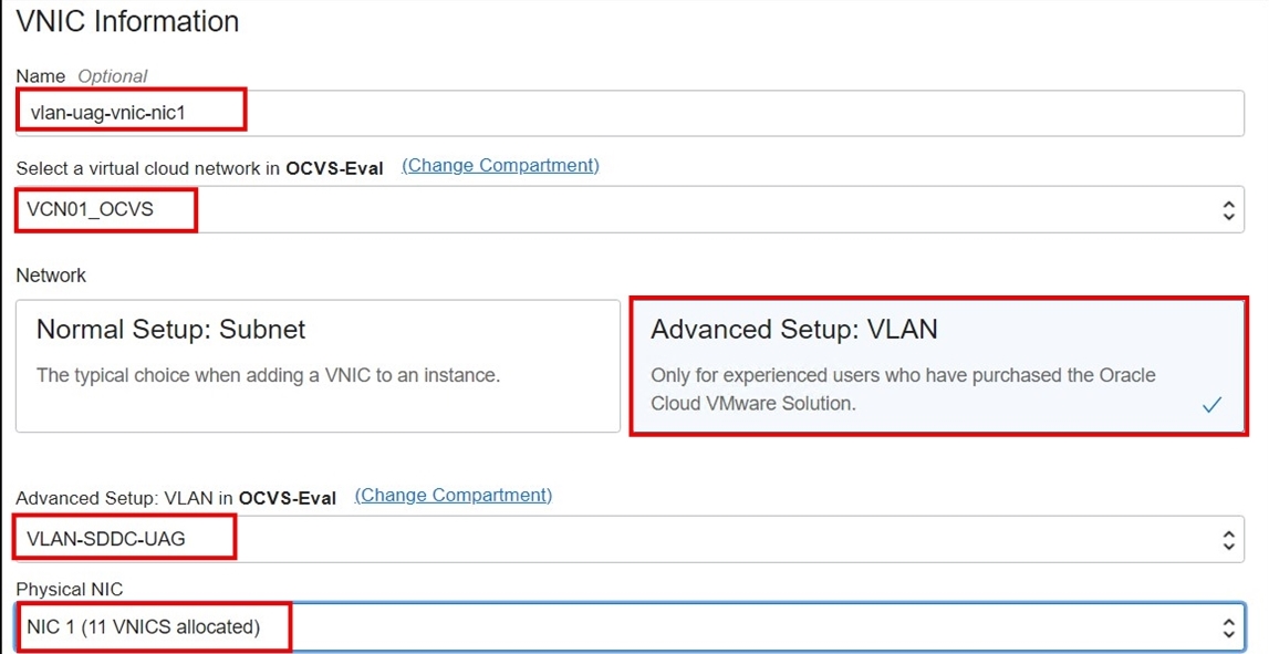 Create a VNIC with VLAN-NIC 1