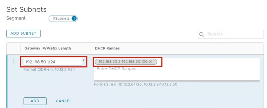 Define a segment and DHCP range