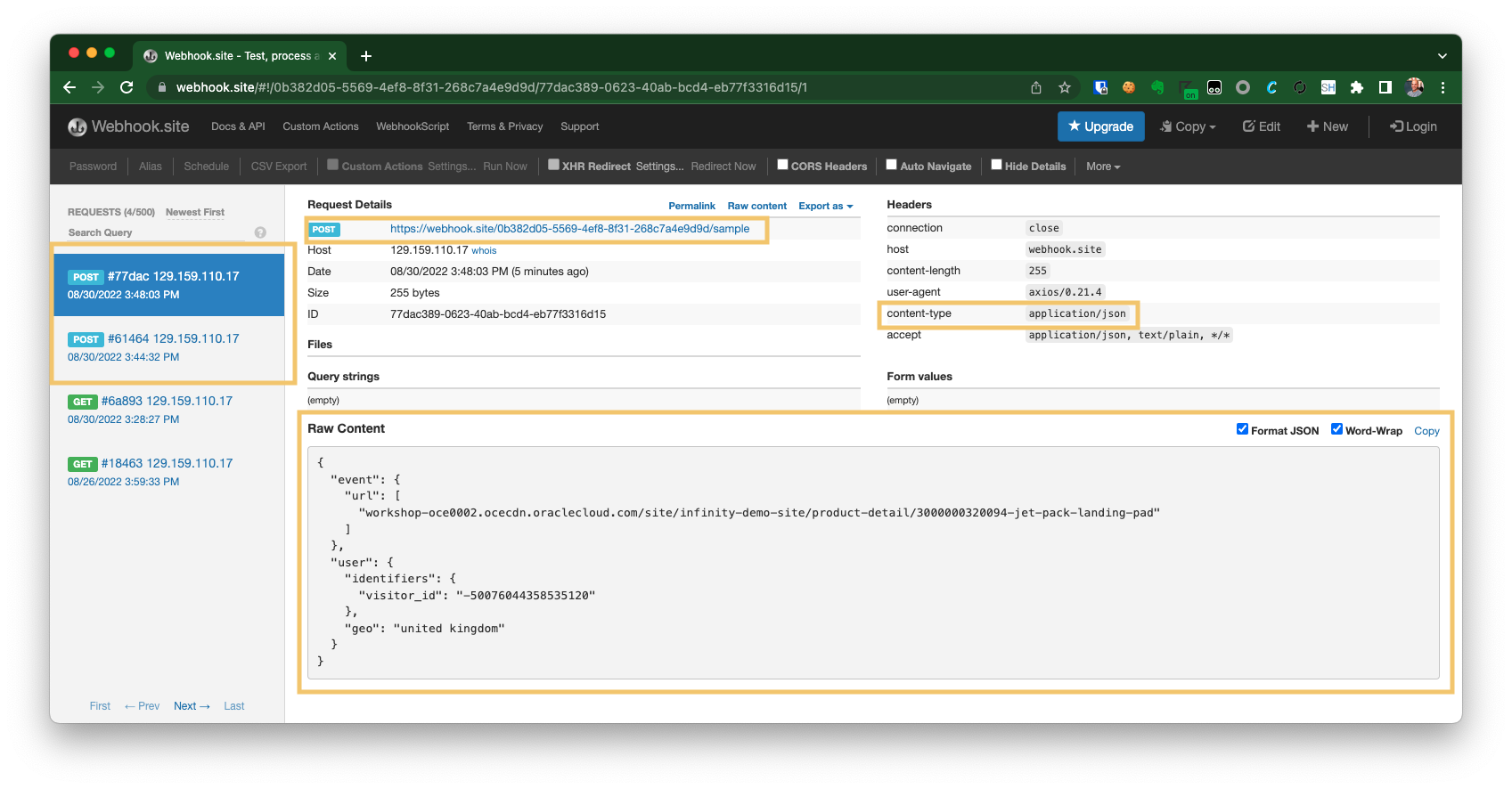 Webhook.site - Checking Data
