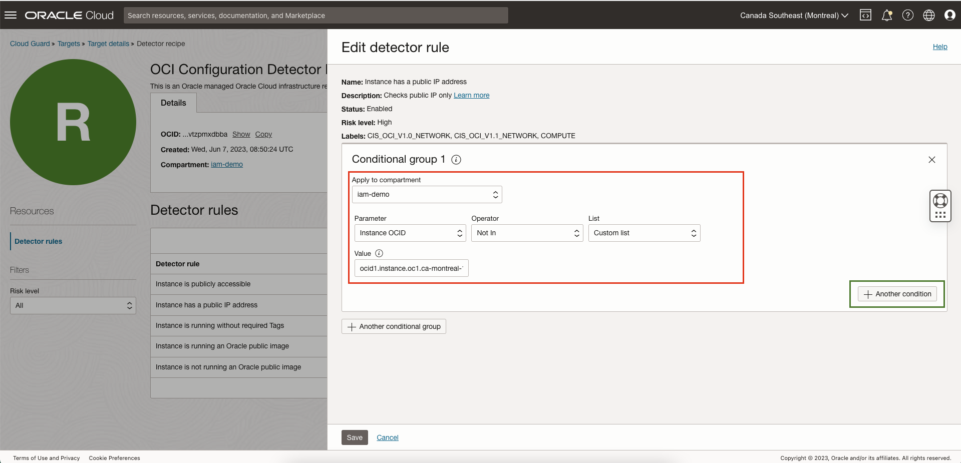 Image of the edit instance has public IP detector rule