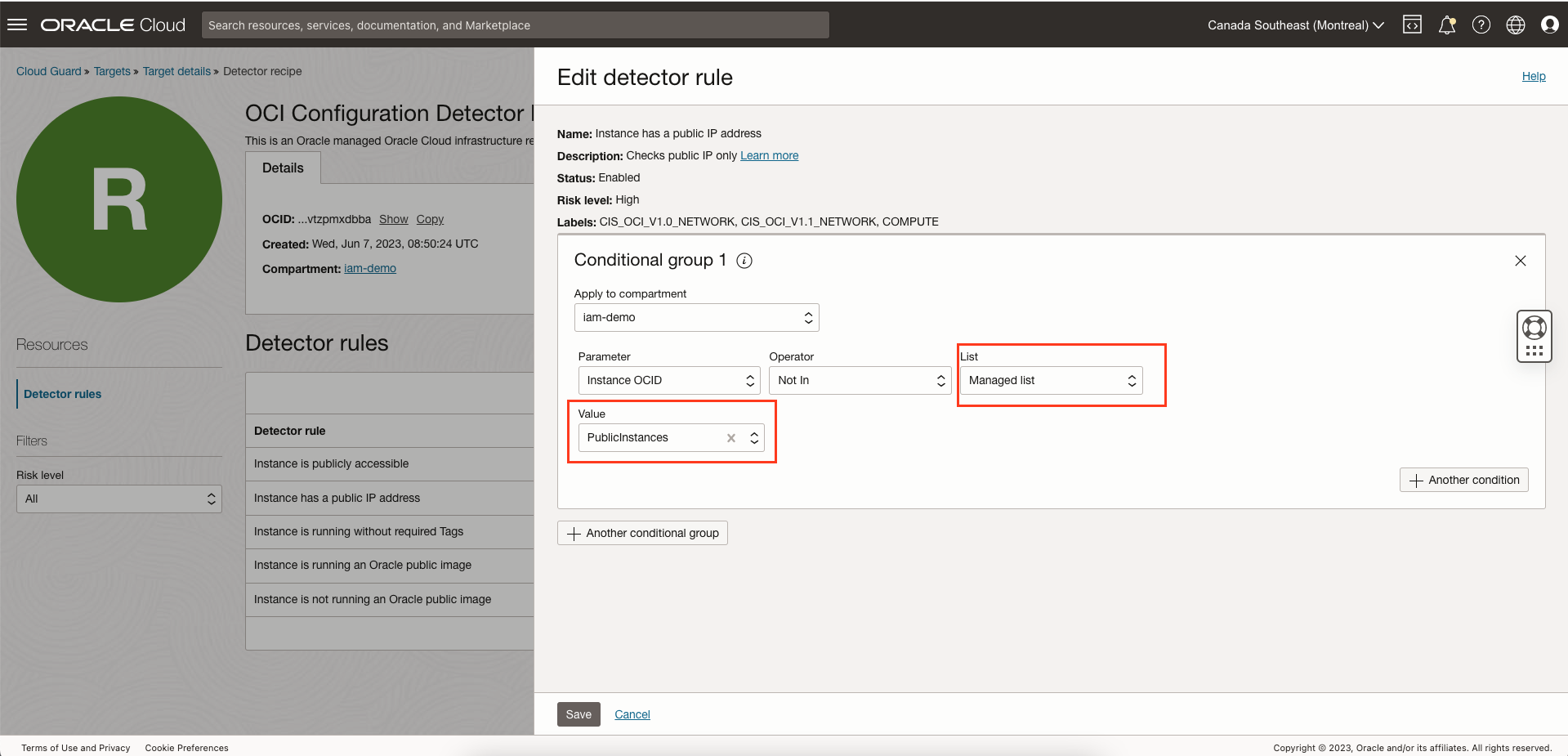 Image of the use managed list in detector rule 