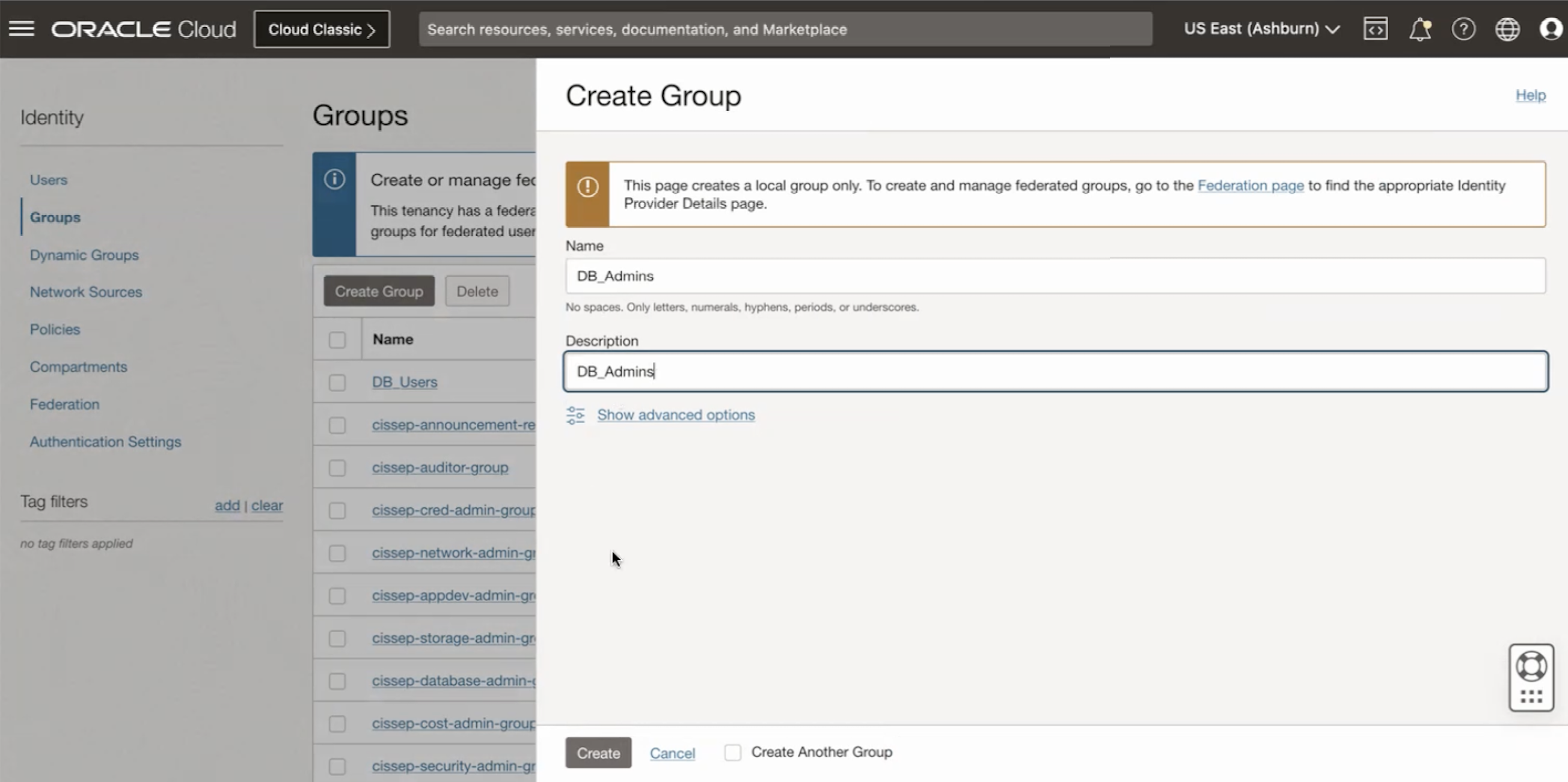 Database Create Groups