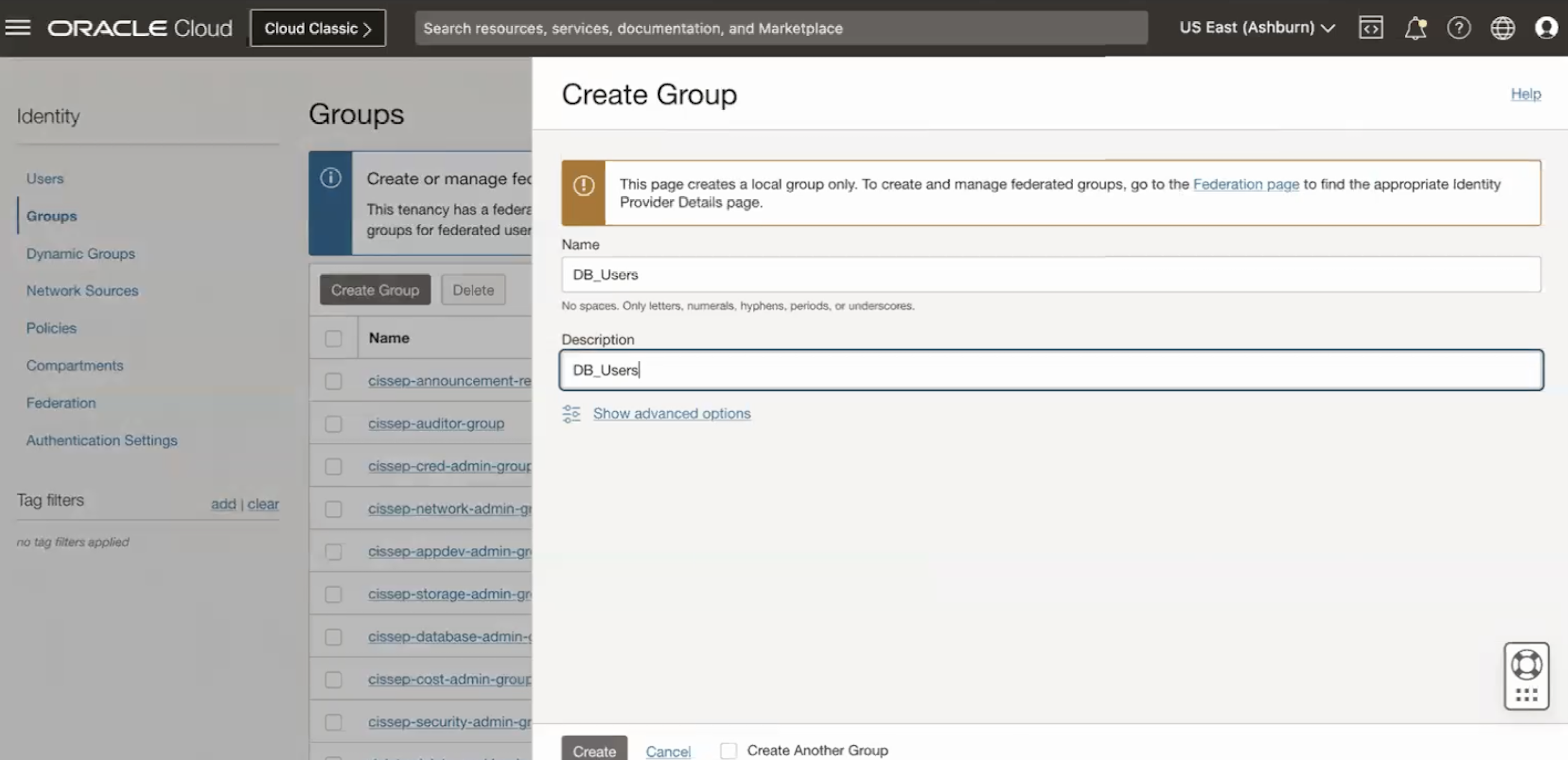 Database Create Groups
