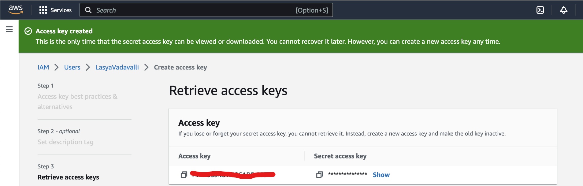 Create AWS access & secret key