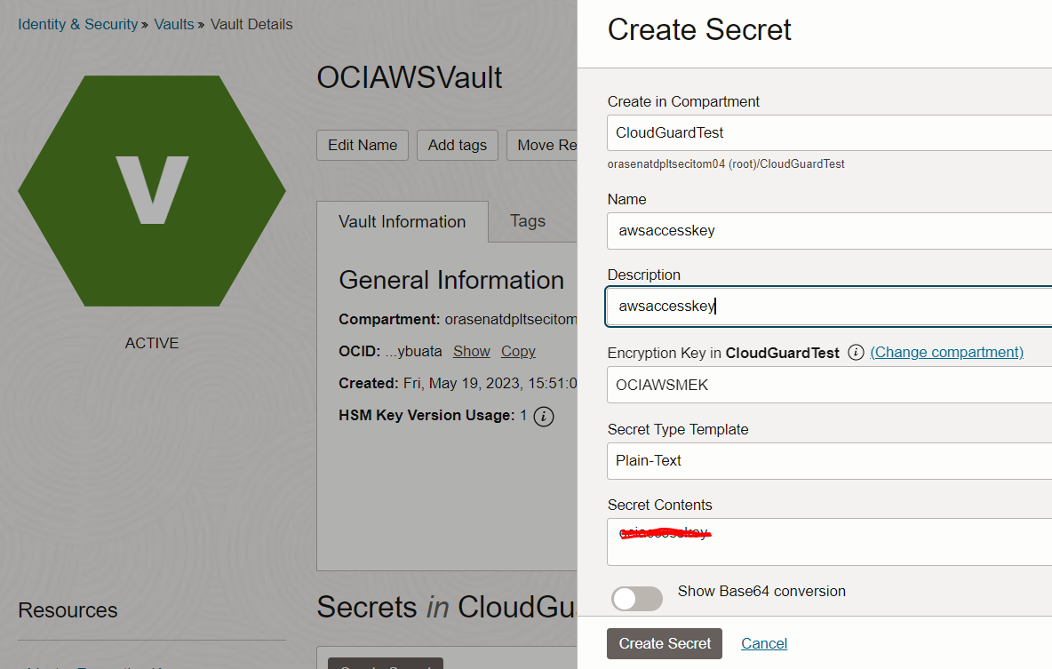 create a secret in Vault to store aws access key