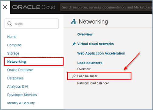 Access the OCI Load Balancers service page