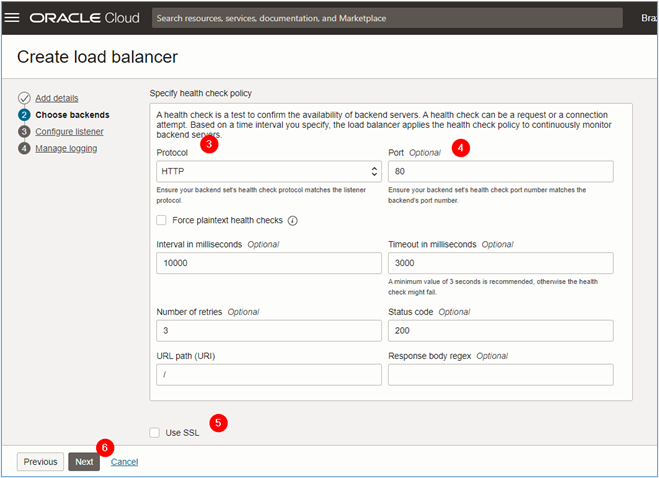 Fill the required information to create your OCI Load Balancers