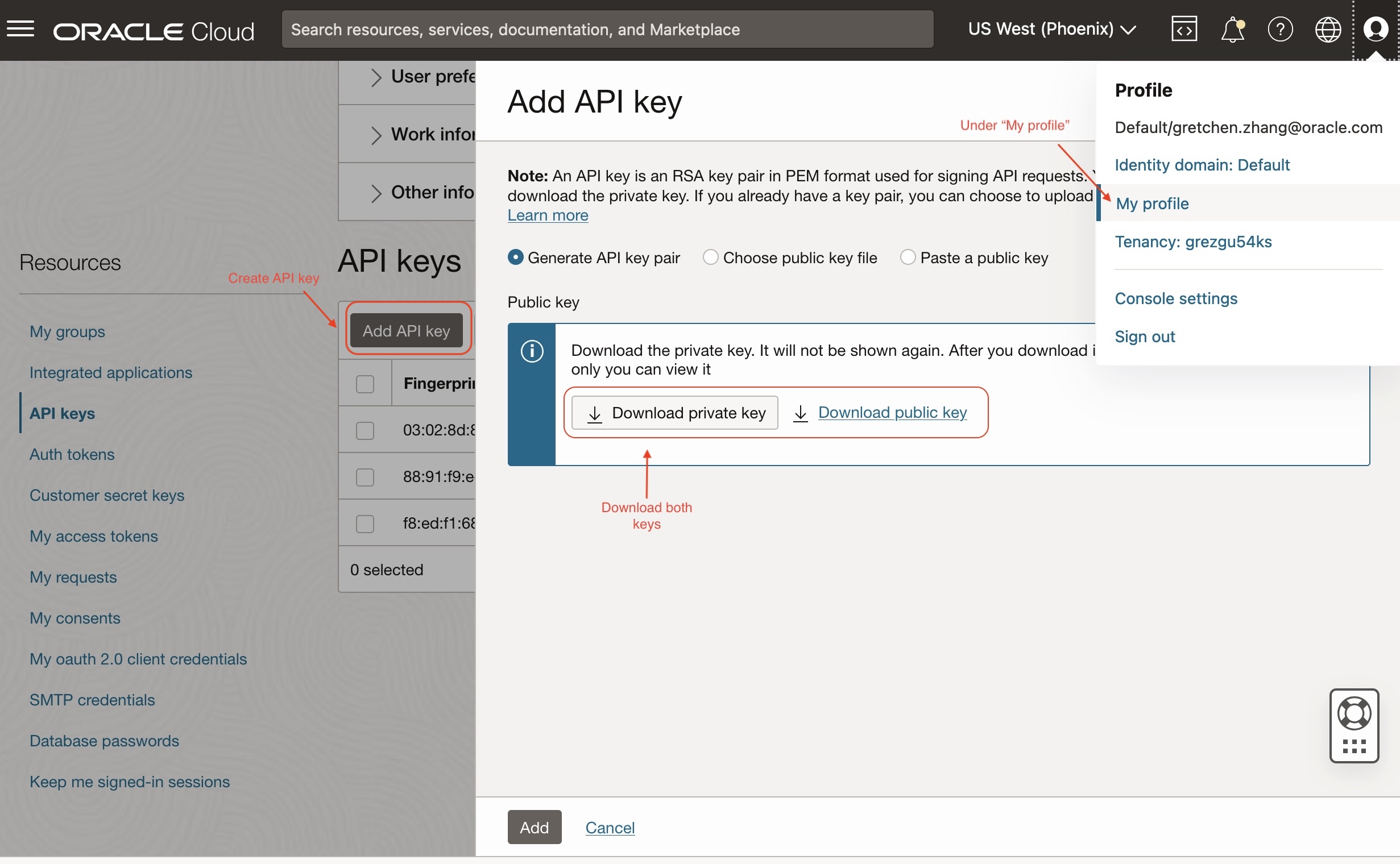 API Key Pair Creation