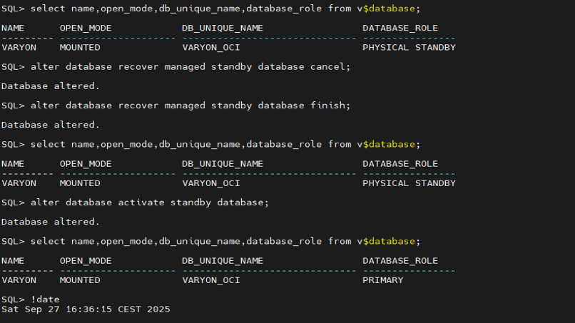 Stop `MRP` process and activate standby database