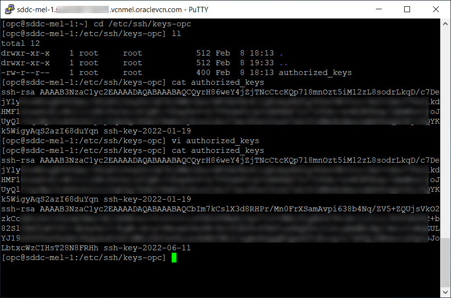 Displaying the new public key in authorized keys for the ESXi host