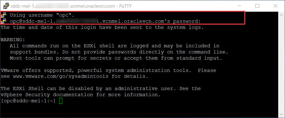 SSH into the ESXi host using the set password
